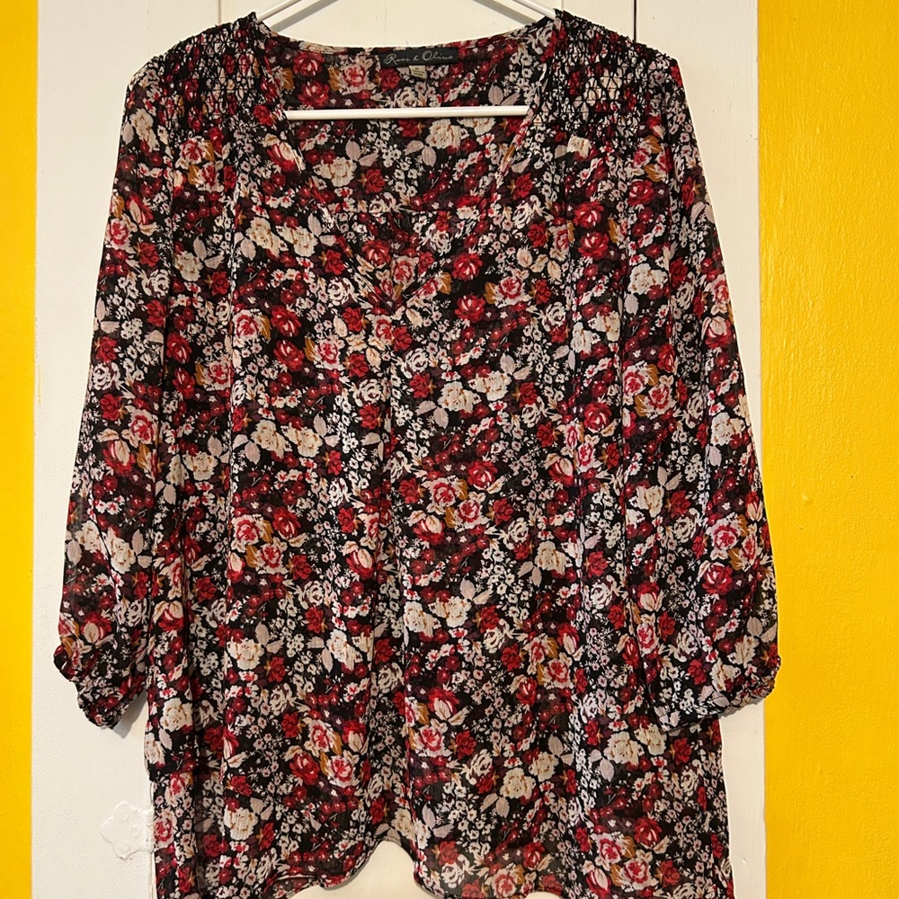 Floral Black and Red Women's Top
